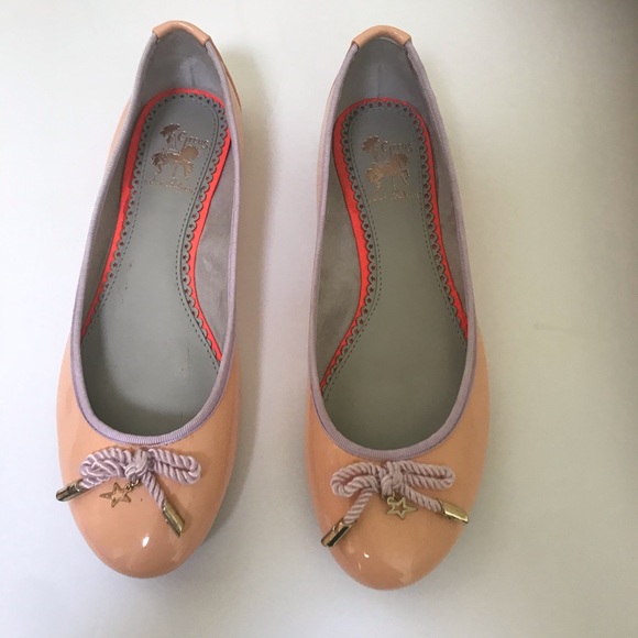 SAM EDELMAN Ava Patent Leather Ballet Flats Shoes Bow Melba Peach Slides Vegan - Picture 2 of 8